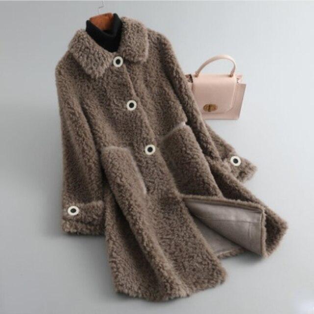 Women's Fur Coat Winter Real Sheep Shearling Coat Female Elegant Wool Jacket Korean Style Jaqueta - SolaceConnect.com