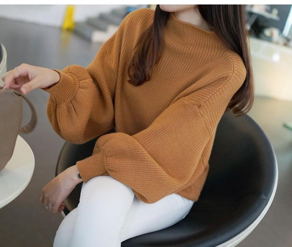 Winter Women's Knitted Turtleneck Batwing Sleeve Loose Pullovers Sweaters - SolaceConnect.com