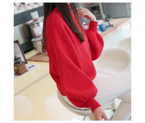 Winter Women's Knitted Turtleneck Batwing Sleeve Loose Pullovers Sweaters - SolaceConnect.com