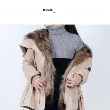 Winter lined coats warm natural raccoon removal lining Women fur coat Women's leather jacket - SolaceConnect.com