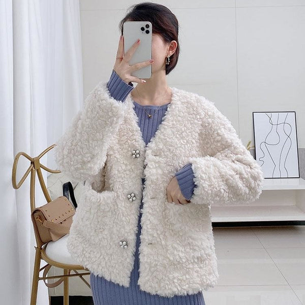 Winter Women's Solid Light Thin Fur Wool Sheep Shearling Coats & Jackets  -  GeraldBlack.com