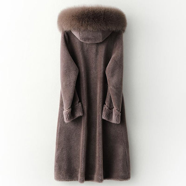 Natural Fox Fur Hooded 100% Sheep Shearing Coat Female Winter Clothing Korean Real Fur Jacket - SolaceConnect.com