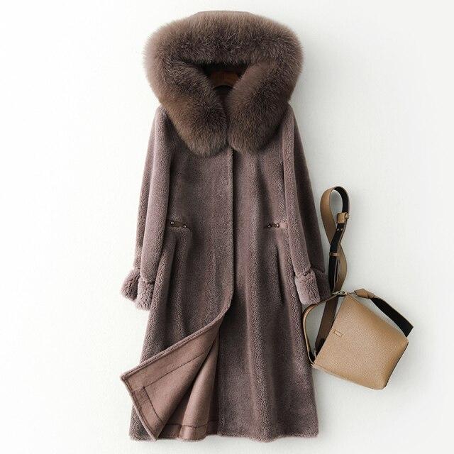 Winter Women's Solid Natural Sheep Shearing Fox Fur Hooded Coats & Jackets  -  GeraldBlack.com