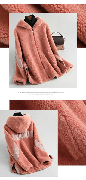 Winter Jacket Women Hooded Real Sheep Shearing Coat Female Wool Jackets Women's Clothing Jaqueta - SolaceConnect.com