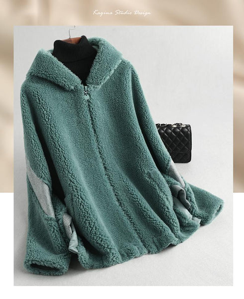Winter Jacket Women Hooded Real Sheep Shearing Coat Female Wool Jackets Women's Clothing Jaqueta - SolaceConnect.com