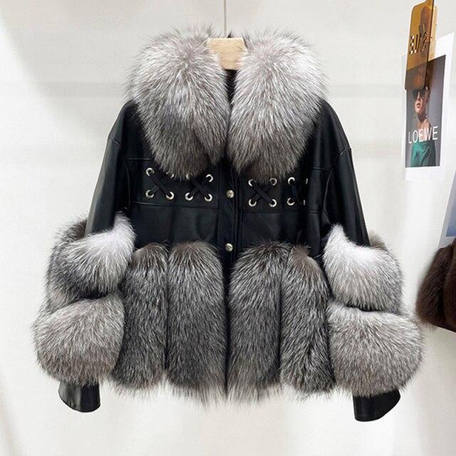 Winter Leather Jackets Lady Fox Fur Coats Thick Warm Luxury 100% Natural Fur Outerwear Women FL3757 - SolaceConnect.com