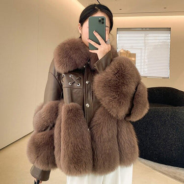 Winter Women's Solid Thick Warm Fox Fur Leather Jackets & Coats Outerwear  -  GeraldBlack.com