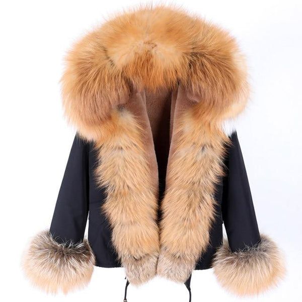 Winter Women's Thick Natural Raccoon Fur Hood Zipper Parka Coats & Jackets  -  GeraldBlack.com