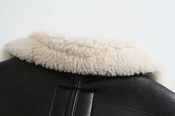 Winter Women Streetwear Faux Soft Leather Lamb Fur Jacket Moto Biker Pocket Thick Warm Short Coat  -  GeraldBlack.com