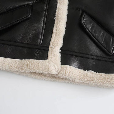 Winter Women Streetwear Faux Soft Leather Lamb Fur Jacket Moto Biker Pocket Thick Warm Short Coat  -  GeraldBlack.com
