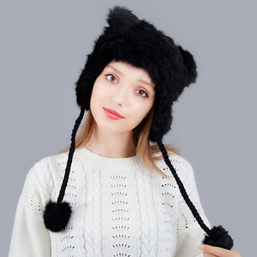 Within Riga Velvet Velvet Rabbit Fur Hats For Women Winter Hats Cute Ear Cap For Girls Solid Colors Fashion Hats  -  GeraldBlack.com