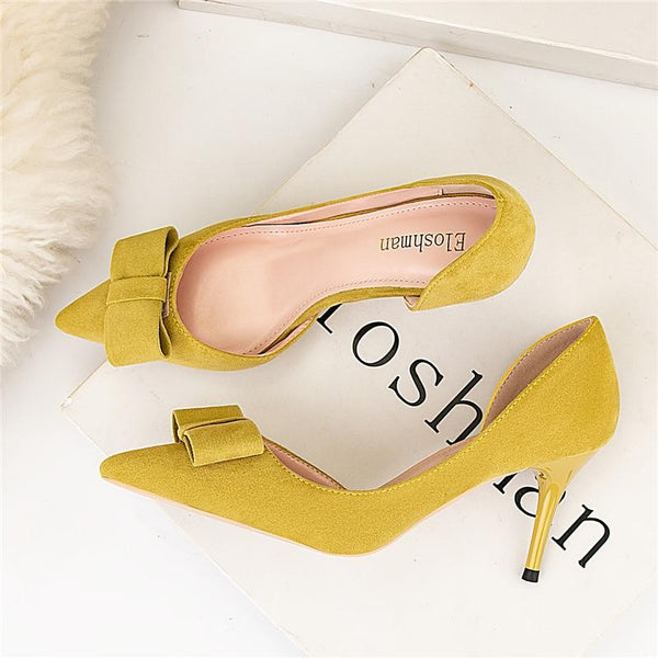 Woman's Medium 7cm High Heels Shoes with Purple Yellow Knots - SolaceConnect.com