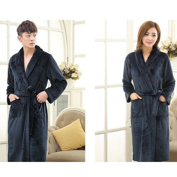 Women and Men Warm Silk Flannel Long Kimono Bathrobe for Winter  -  GeraldBlack.com
