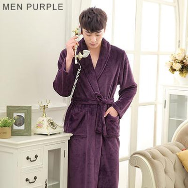 Women and Men Warm Silk Flannel Long Kimono Bathrobe for Winter - SolaceConnect.com