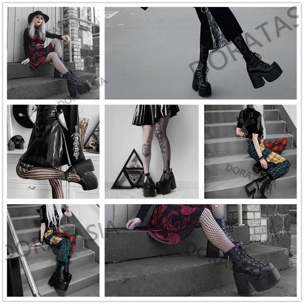 Women Black High Heel Platform Boots Big Size 43 Elegant Cool Fashion Punk Goth Women Shoes  -  GeraldBlack.com