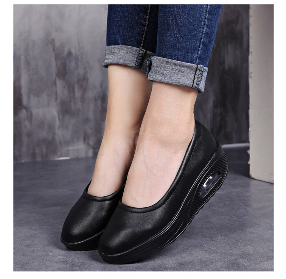 Women Black Swing Slip-on Shallow Mocasines Round Toe Solid Casual Spring Autumn Shoes  -  GeraldBlack.com