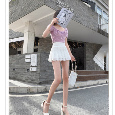 Women High Waisted Pleated Skirt Girls Fashionable Elegant Solid