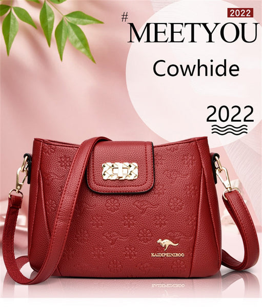 Women Cowhide Leather Handbag Luxury Designer Shoulder Crossbody Hand Bags Sac A Main Messenger Bag Small Tote  -  GeraldBlack.com