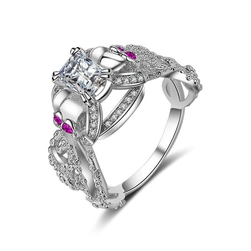 Unisex Fashion Jewelry Hollow Round Octopus Purple Crystal CZ Rings - SolaceConnect.com