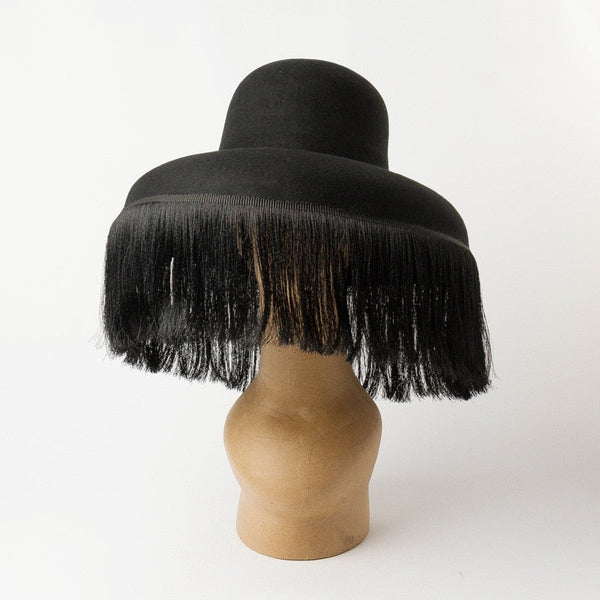 Women Fashion Retro Style Wool Felt Bowler Black Color Tassel Big Brim Dome Adjustable Show Hat  -  GeraldBlack.com