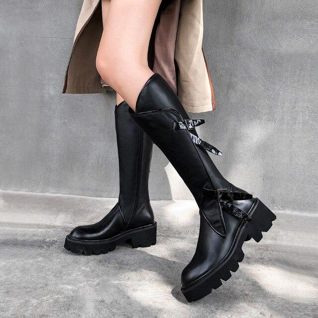 Women Genuine Leather Platform Knee High White Boots Street Style - SolaceConnect.com