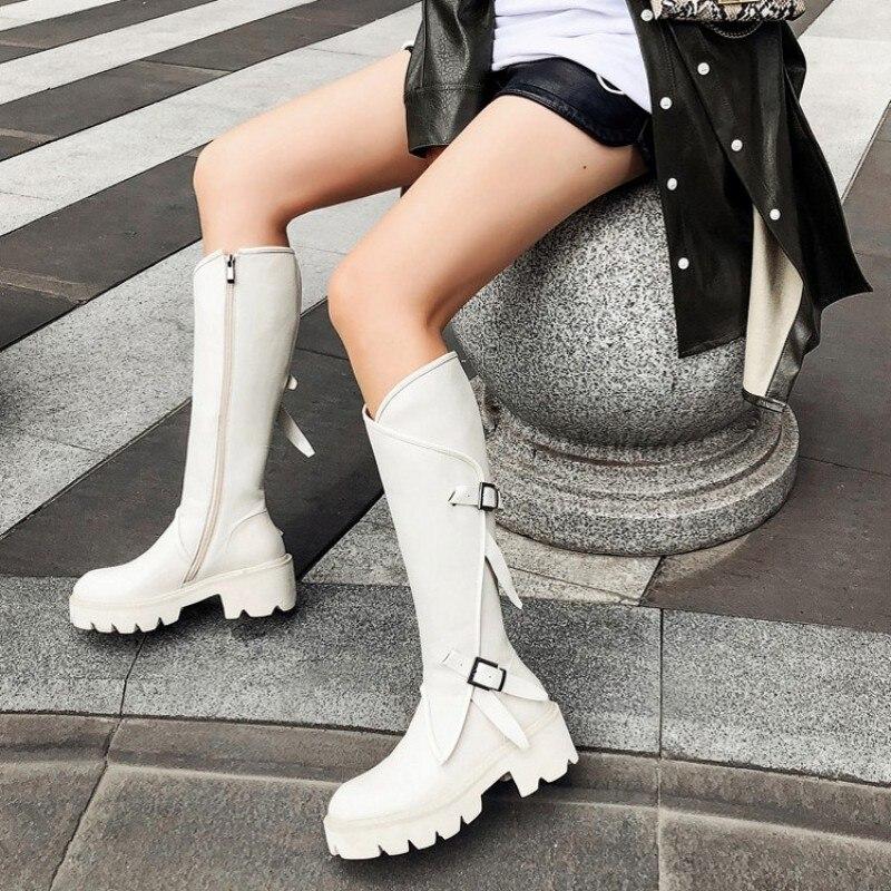 Women Genuine Leather Platform Knee High White Boots Street Style  -  GeraldBlack.com