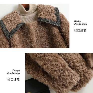 Women Korean Fashion Real Wool Fur Turn Down Collar Hook Coats  -  GeraldBlack.com