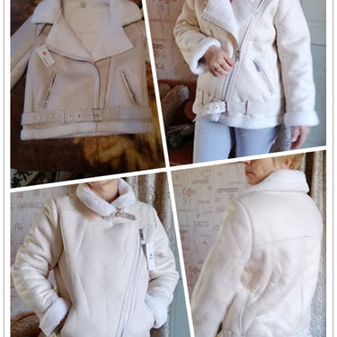 Women Lamb Fur Faux Leather Jacket Coat Turn Down Collar Winter Thick Warm Zipper With Belt  -  GeraldBlack.com