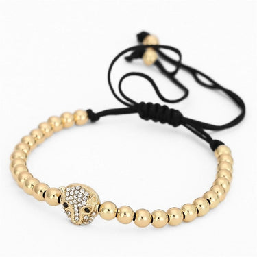 Women Men Full Crystal Gold Color Leopard Head Charm Braided Mala Bracelet  -  GeraldBlack.com