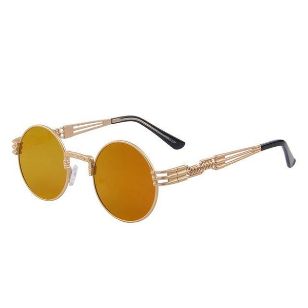 Women & Men Steampunk Retro Round Sunglasses with Metal Frame - SolaceConnect.com