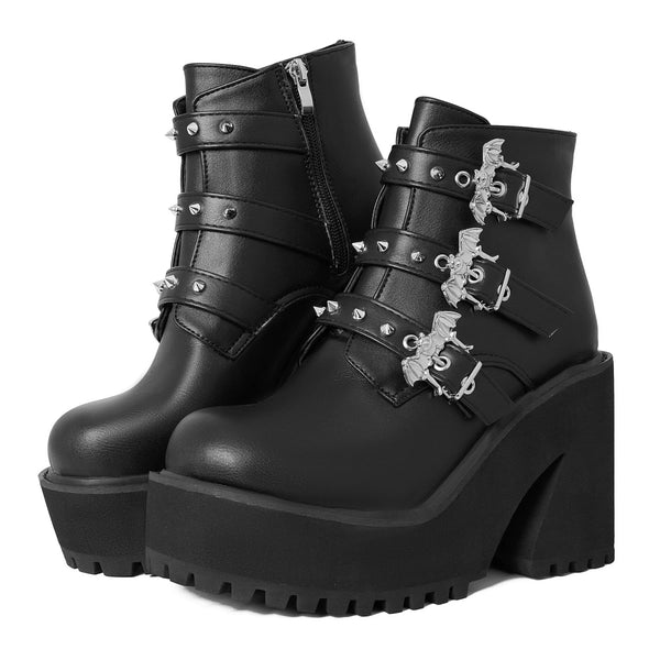 Women Motorcycle Lace Up Round Toe High Heel Wedges Ankle Boots Platform Punk Gothic Cosplay Shoes  -  GeraldBlack.com