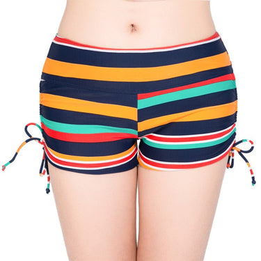 Women Plus Size High Waist Multi-Color Stripe Swim Shorts for Swimming Gym  -  GeraldBlack.com