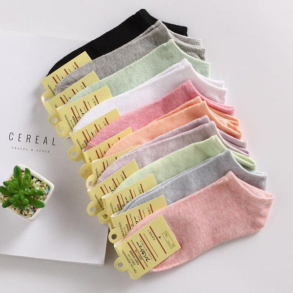 Women's 10 Pairs Per Set Casual Cotton Boat Socks with Wide Stripes - SolaceConnect.com