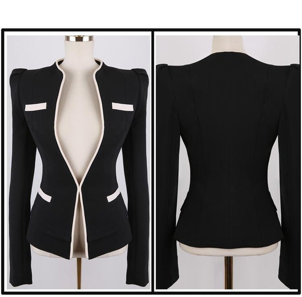 Women's 2 Piece Button Fly Hidden Breasted Formal Black Business Suit - SolaceConnect.com