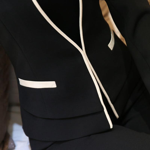 Women's 2 Piece Button Fly Hidden Breasted Formal Black Business Suit - SolaceConnect.com