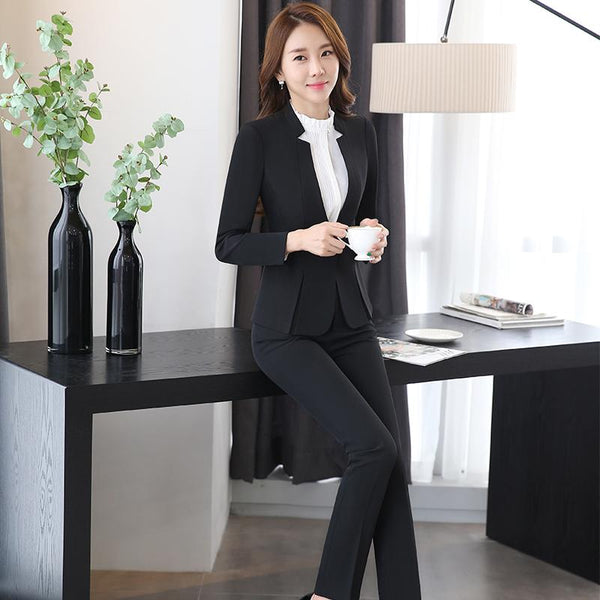 Women's 2 Piece Gray Uniform Pant Suits for Formal Business Work Wear - SolaceConnect.com