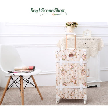 Women's 20 24 26 Inch Retro Floral Spinner Rolling Luggage Trolley Set  -  GeraldBlack.com