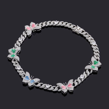 Women's 3 Colors Butterfly Iced Out Cubic Zirconia Cuban Choker Necklace  -  GeraldBlack.com