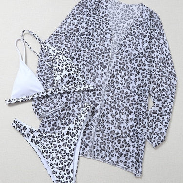 Women's 3-Piece Bikini with Cover High Leg Leopard Print Micro Swimwear  -  GeraldBlack.com