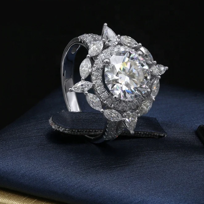 Women's 3ct 9mm Moissanite Ring with Marquise Diamond 925 Silver Ring  -  GeraldBlack.com