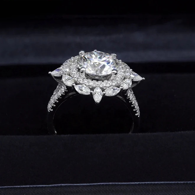 Women's 3ct 9mm Moissanite Ring with Marquise Diamond 925 Silver Ring  -  GeraldBlack.com