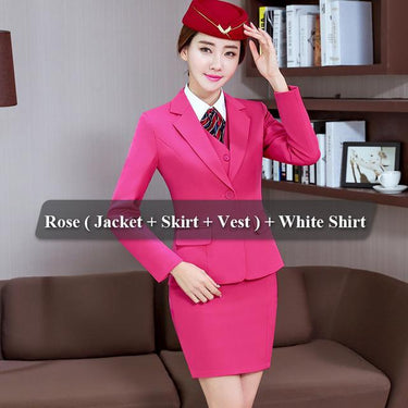Women's 4-Piece Grey Business Skirt Suit Ladies Uniform Design Work Wear - SolaceConnect.com