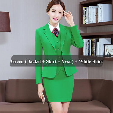 Women's 4-Piece Grey Business Skirt Suit Ladies Uniform Design Work Wear - SolaceConnect.com