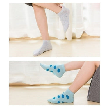 Women's 5 Pairs Lot Casual Cotton Dot Pattern Breathable Ankle Socks  -  GeraldBlack.com