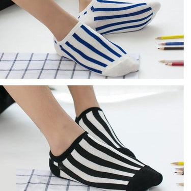 Women's 5 Pairs Lot Casual Cotton Japanese Style Striped Ankle Socks  -  GeraldBlack.com