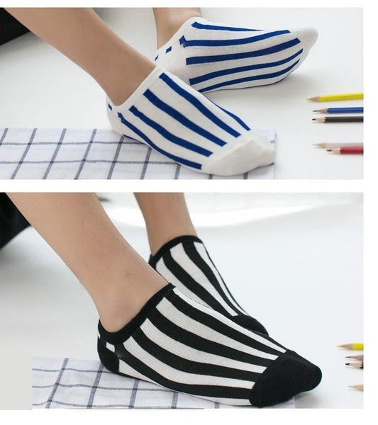 Women's 5 Pairs Lot Casual Cotton Japanese Style Striped Ankle Socks  -  GeraldBlack.com