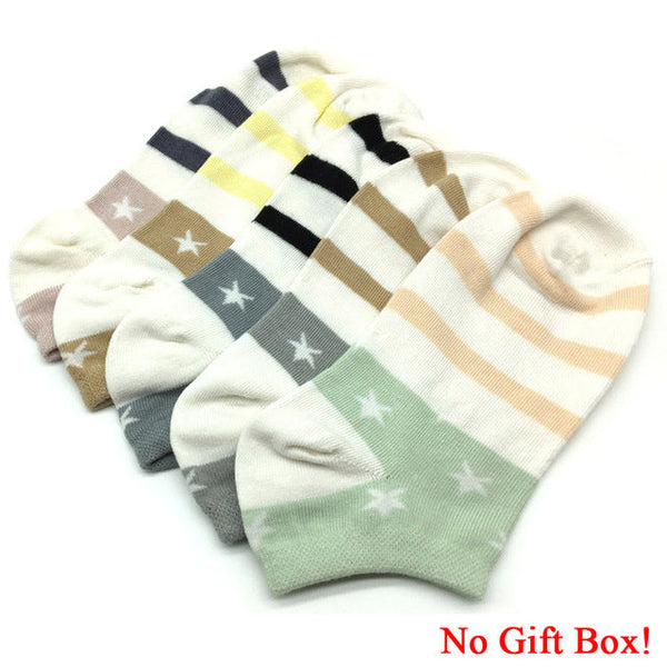 Women's 5 Pairs Lot Cotton Striped Casual Short Boat Ankle Socks  -  GeraldBlack.com