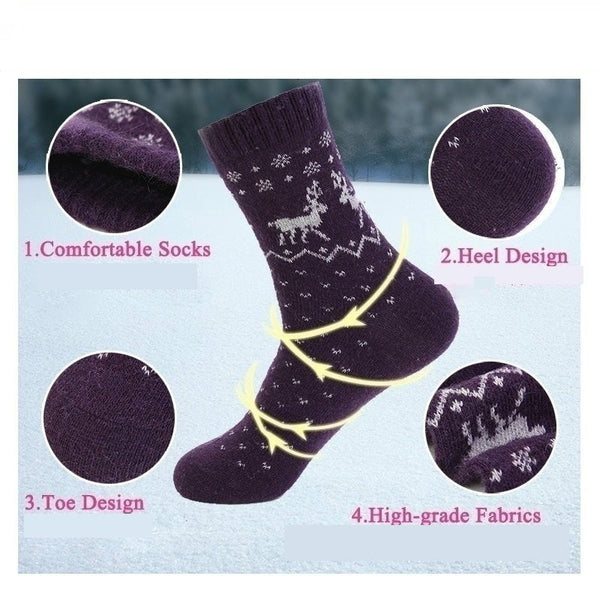 Women's 5 Pairs Lot Wool Cashmere Deer Pattern Warm Winter Socks  -  GeraldBlack.com