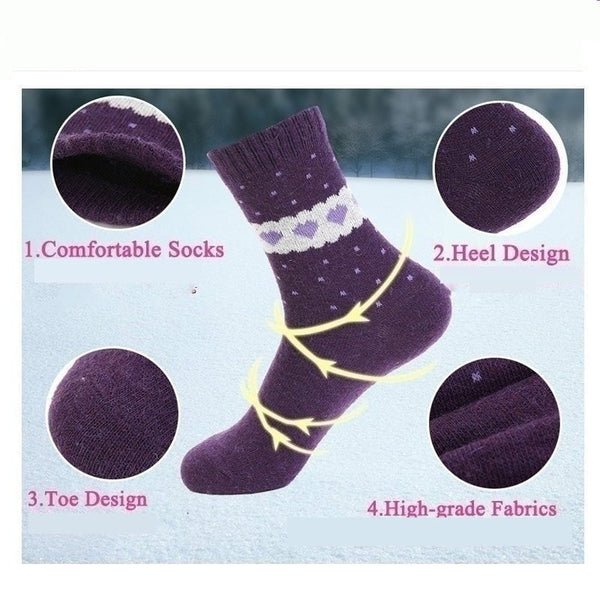 Women's 5 Pairs lot Wool Winter Warm Cashmere Heart Pattern Socks  -  GeraldBlack.com