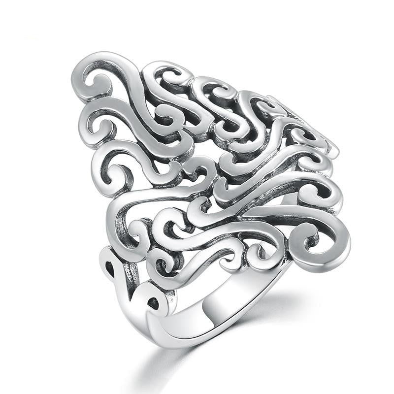Women’s 925 Sterling Hollow Silver Rings with Vintage Lucky Pattern  -  GeraldBlack.com
